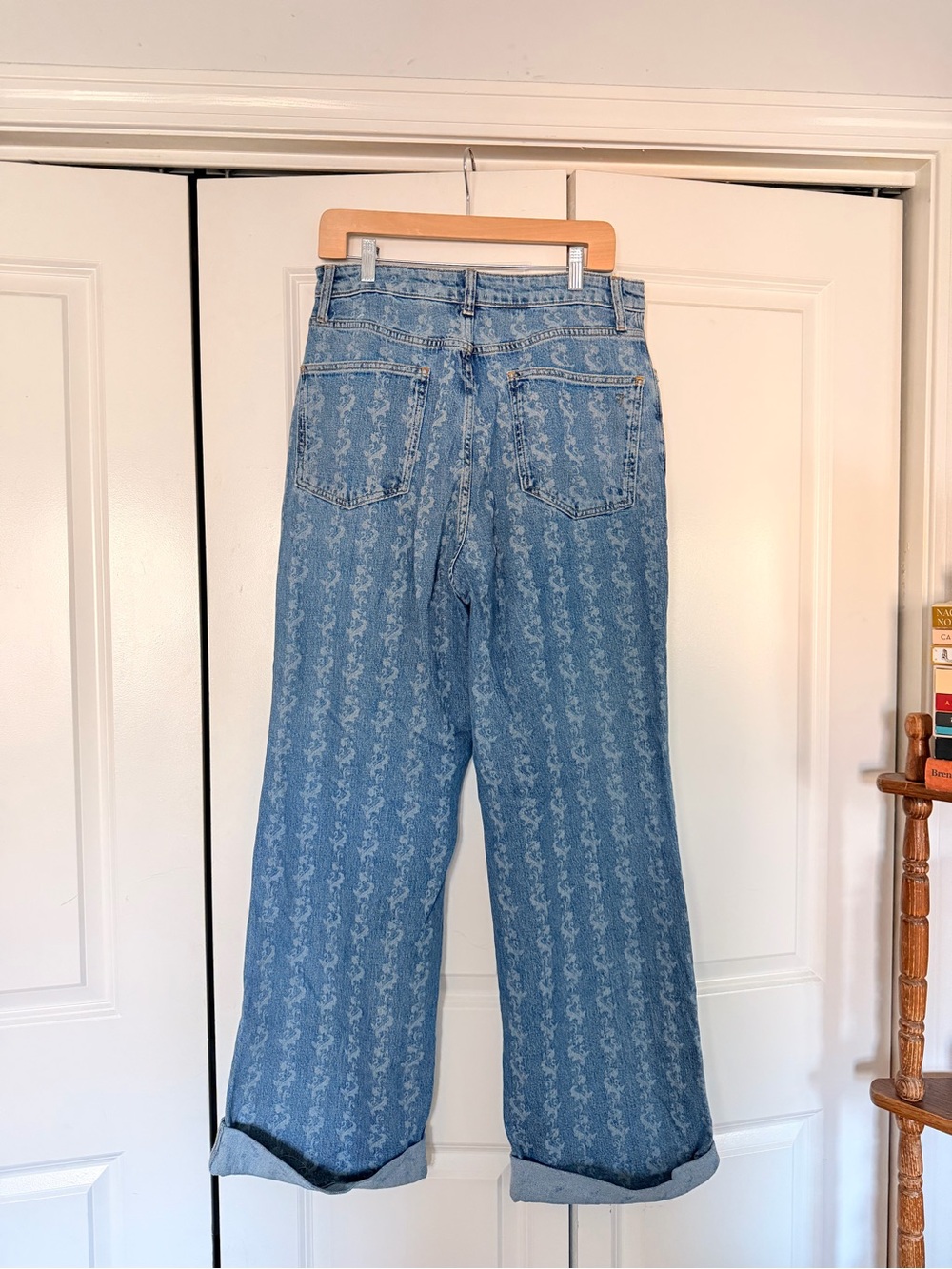 Pilcro Light Blue High Waisted Patterned Wide Leg Jeans - Picture 2 of 3